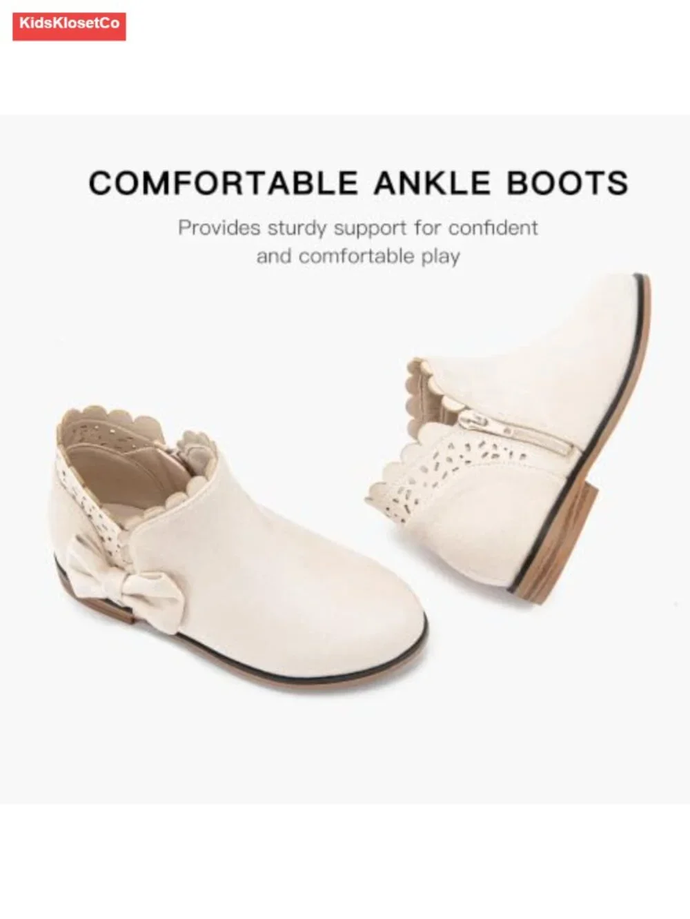 Girls Suede Ankle Boots with Bow Ruffle - Cute Slip On Zip